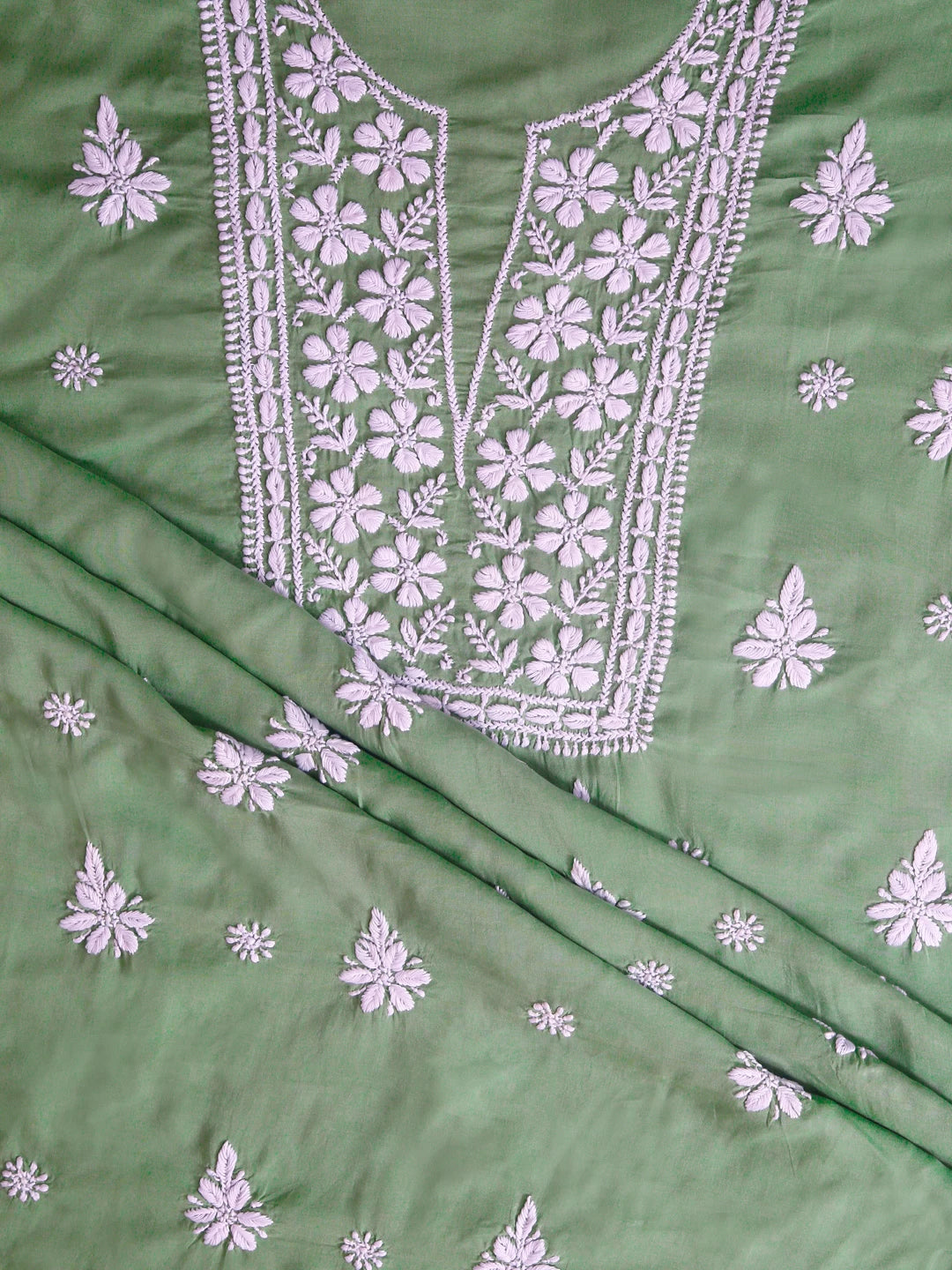 Ada Hand Embroidered Pistachio Green Modal Lucknowi Chikankari Unstitched Kurta Piece 01A462893