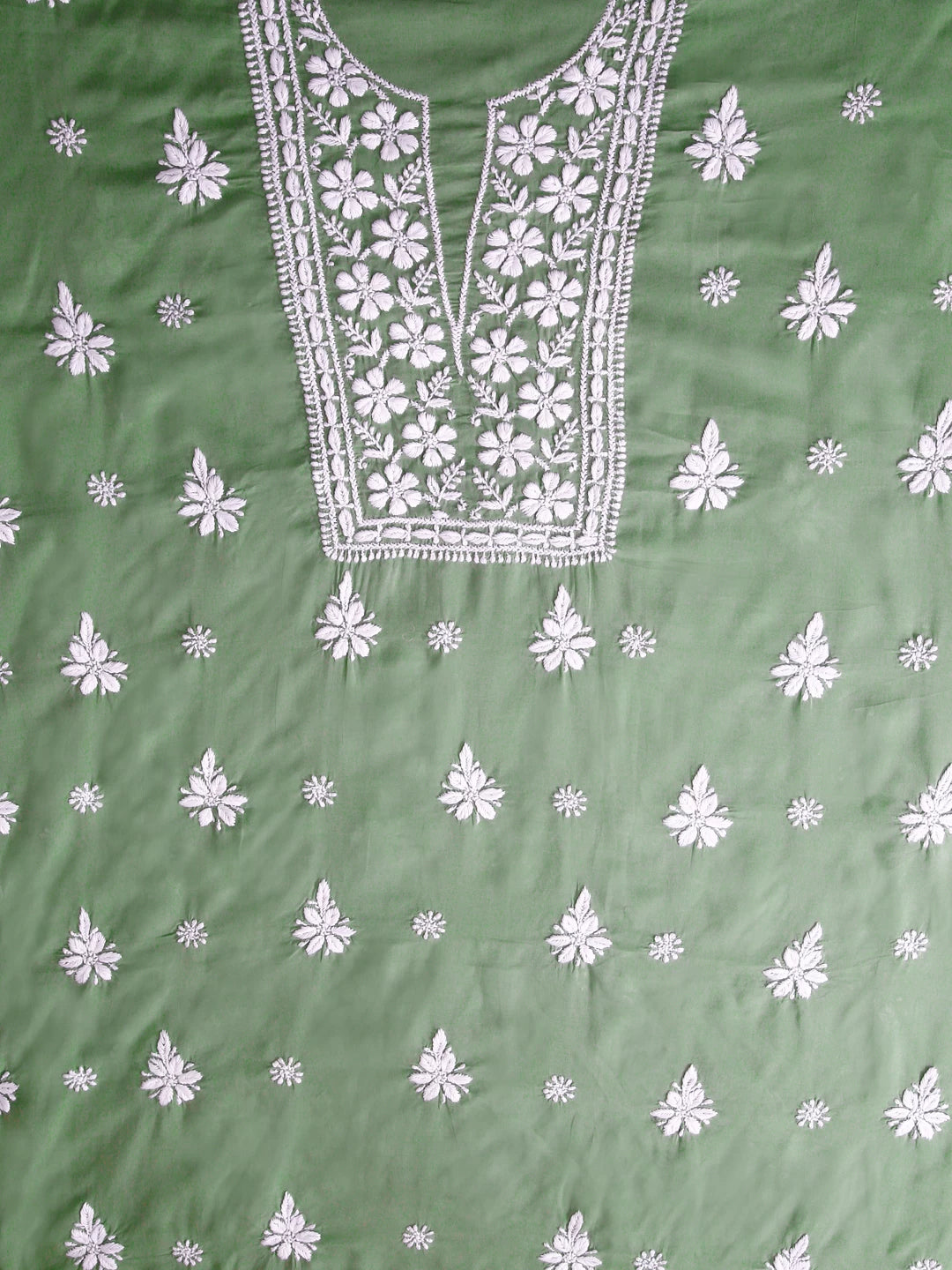 Ada Hand Embroidered Pistachio Green Modal Lucknowi Chikankari Unstitched Kurta Piece 01A462893