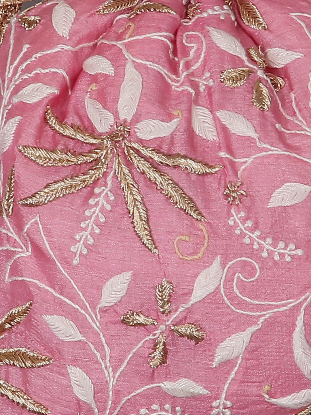 Ada Hand Embroidered Pink Silk Lucknowi Chikankari Potli Bag With Zari Work 01A381861