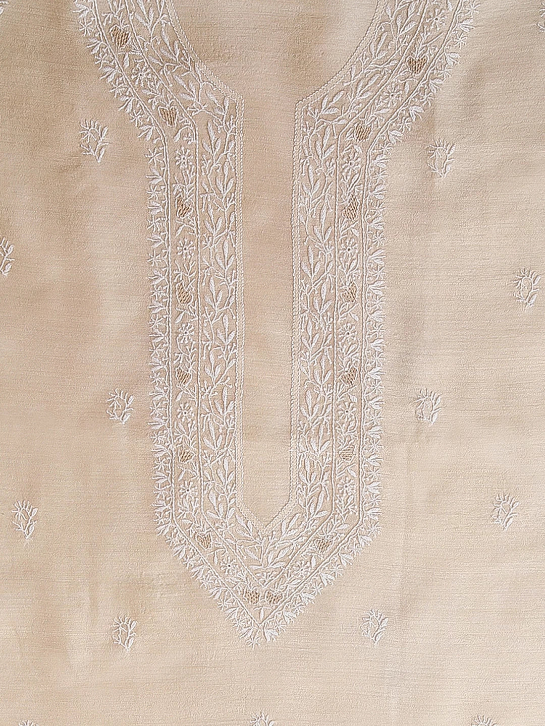 Ada Hand Embroidered Beige Silk Lucknowi Chikankari Men's Kurta Piece 01A465908