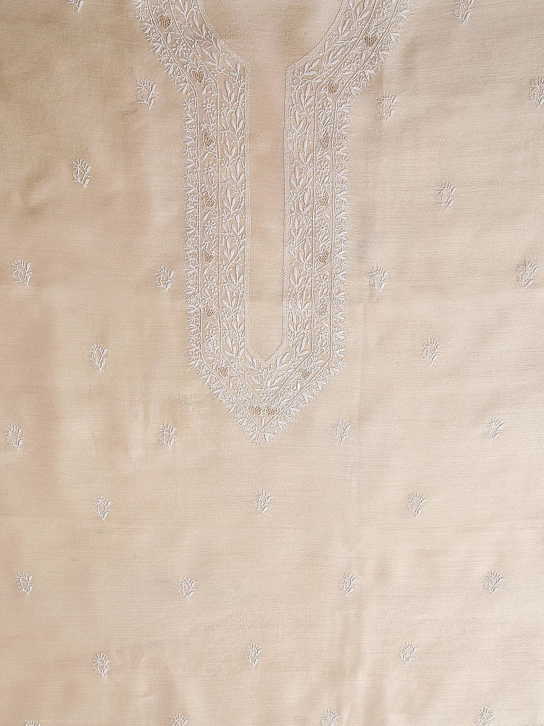 Ada Hand Embroidered Beige Silk Lucknowi Chikankari Men's Kurta Piece 01A465908