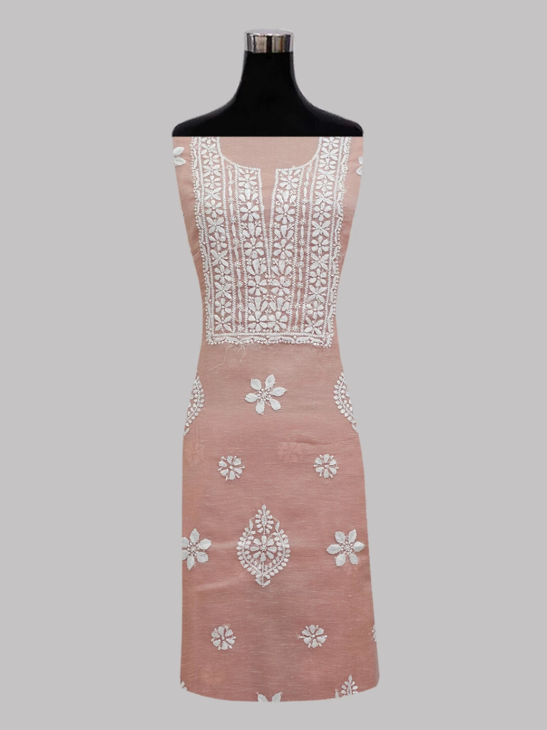 Ada Hand Embroidered Peach Tissue Lucknowi Chikankari Unstitched Kurta Dupatta Set 01A464384