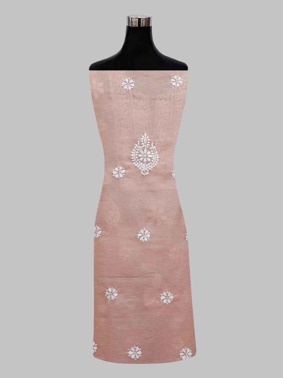 Ada Hand Embroidered Peach Tissue Lucknowi Chikankari Unstitched Kurta Dupatta Set 01A464384