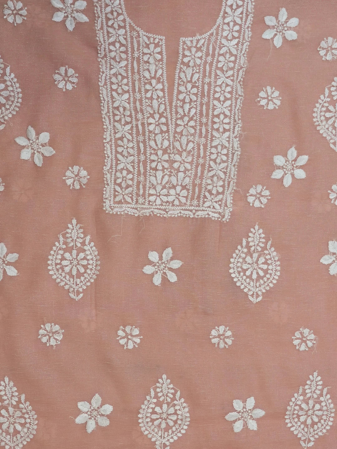Ada Hand Embroidered Peach Tissue Lucknowi Chikankari Unstitched Kurta Dupatta Set 01A464384