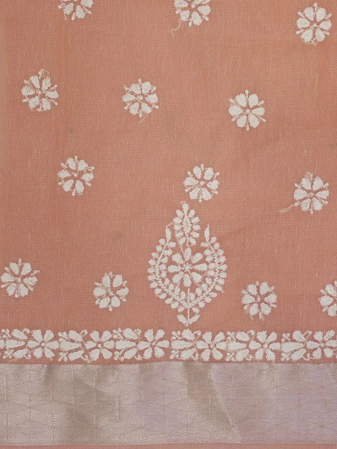 Ada Hand Embroidered Peach Tissue Lucknowi Chikankari Unstitched Kurta Dupatta Set 01A464384