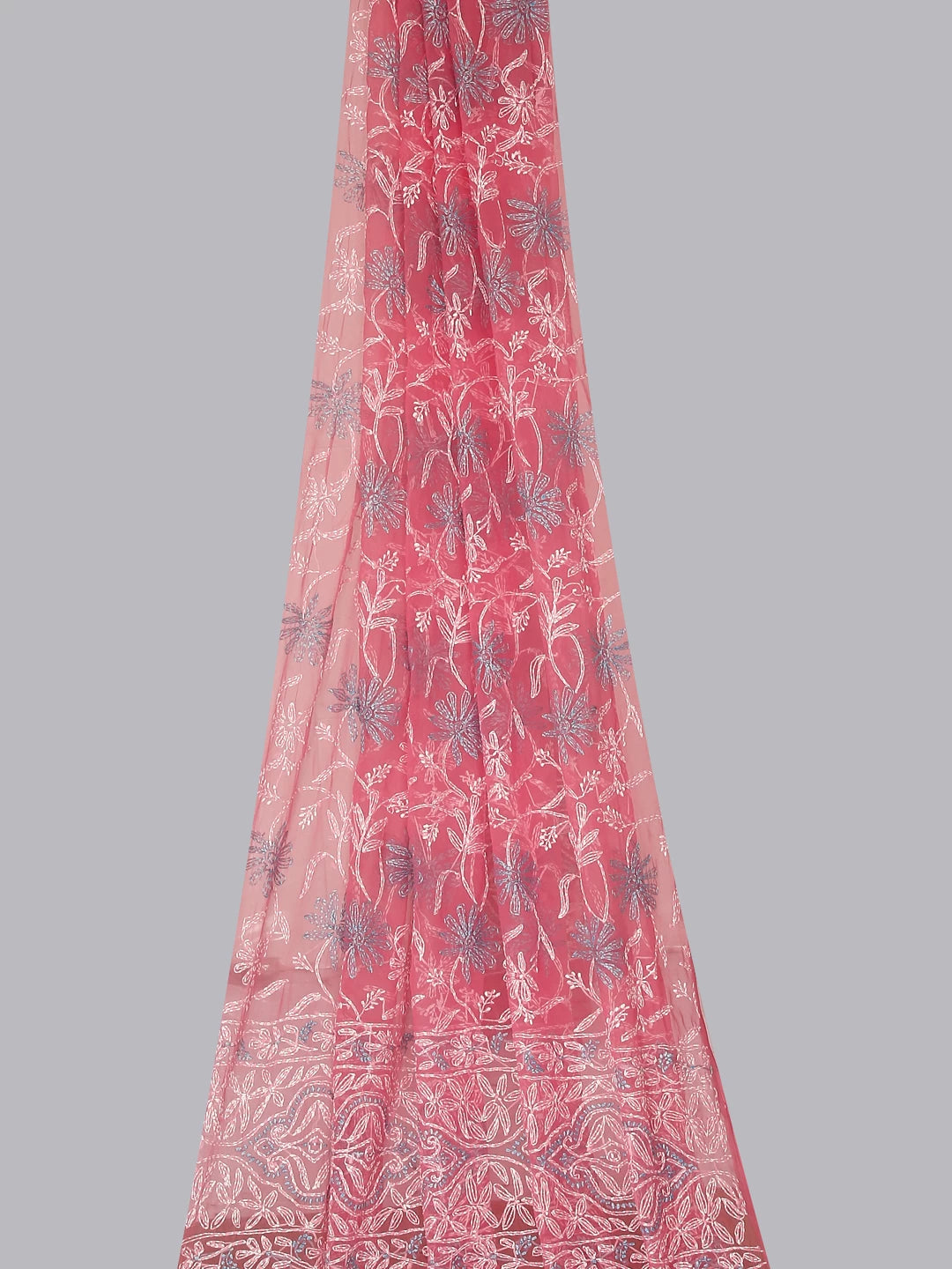 Ada Hand Embroidered Pink Georgette Lucknowi Chikankari Dupatta 01A374567