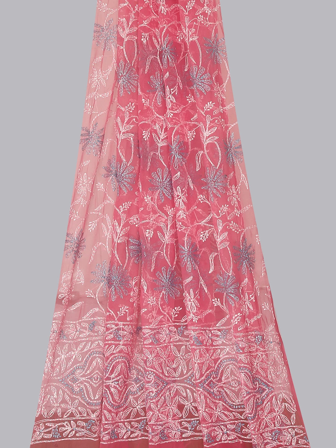 Ada Hand Embroidered Pink Georgette Lucknowi Chikankari Dupatta 01A374567