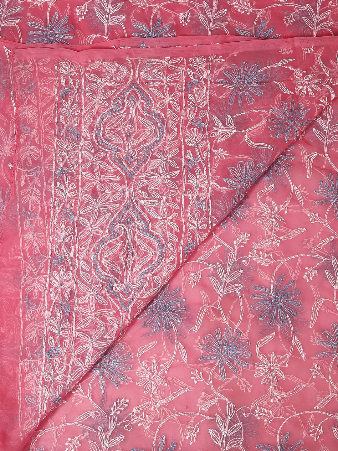 Ada Hand Embroidered Pink Georgette Lucknowi Chikankari Dupatta 01A374567
