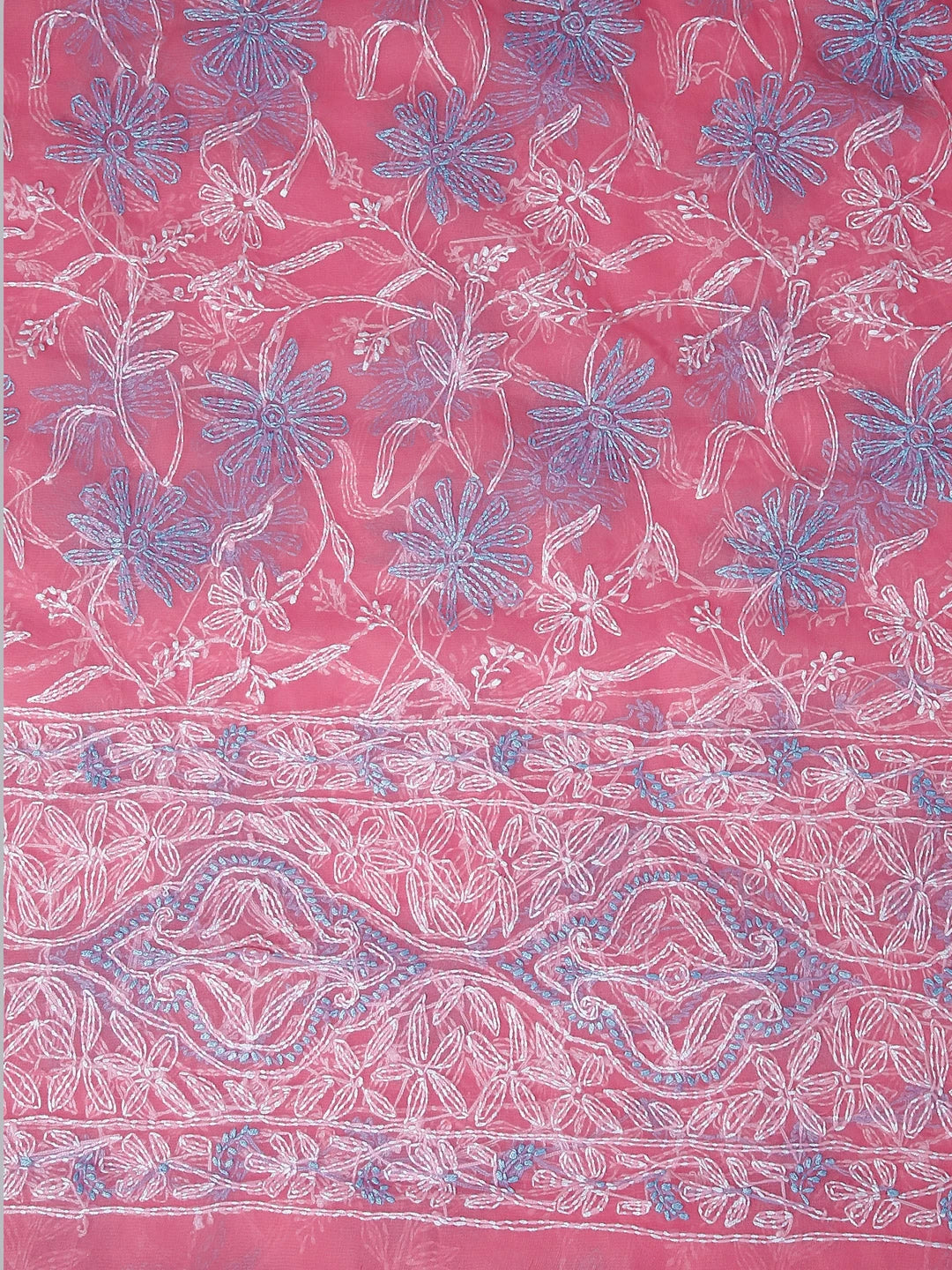 Ada Hand Embroidered Pink Georgette Lucknowi Chikankari Dupatta 01A374567