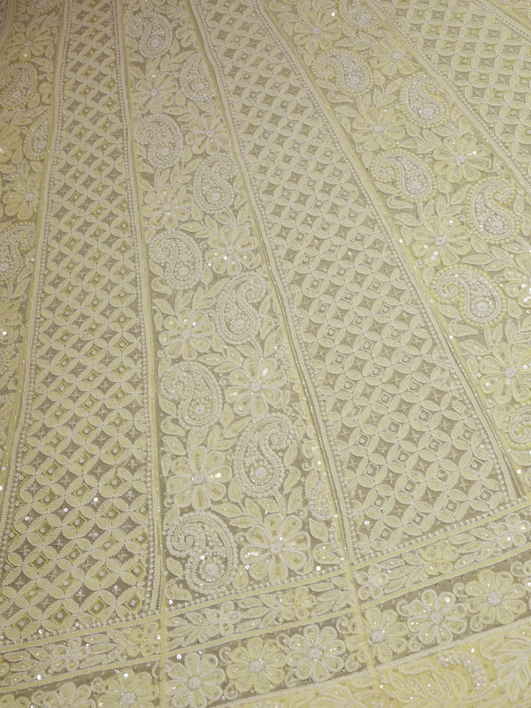 Ada Hand Embroidered Lemon Pure Georgette Lucknowi Chikankari Semi-Stitched Anarkali Kurta Dupatta Set With Cutdana Work 01A388232