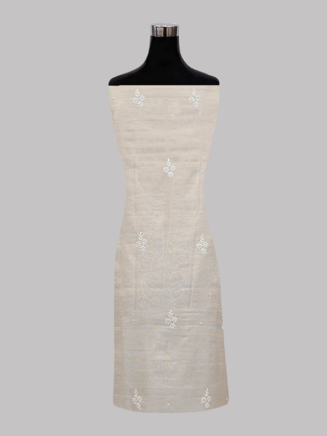 Ada Hand Embroidered Natural Fawn Tissue Lucknowi Chikankari Unstitched Kurta Dupatta Set With Cutdana Work 01A465922