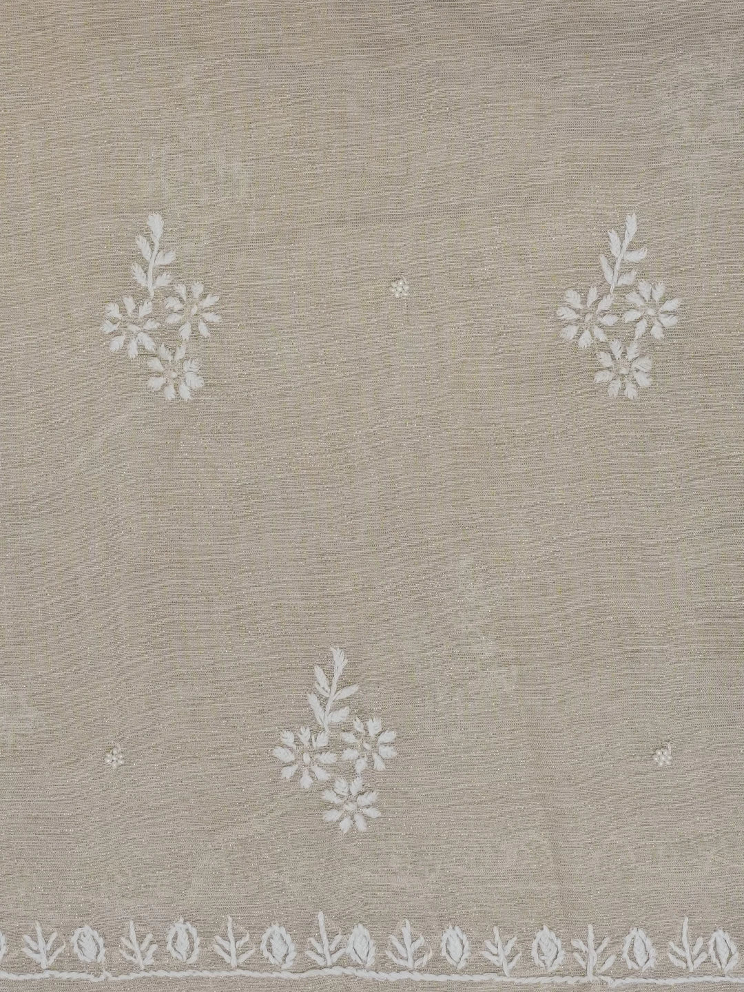 Ada Hand Embroidered Natural Fawn Tissue Lucknowi Chikankari Unstitched Kurta Dupatta Set With Cutdana Work 01A465922