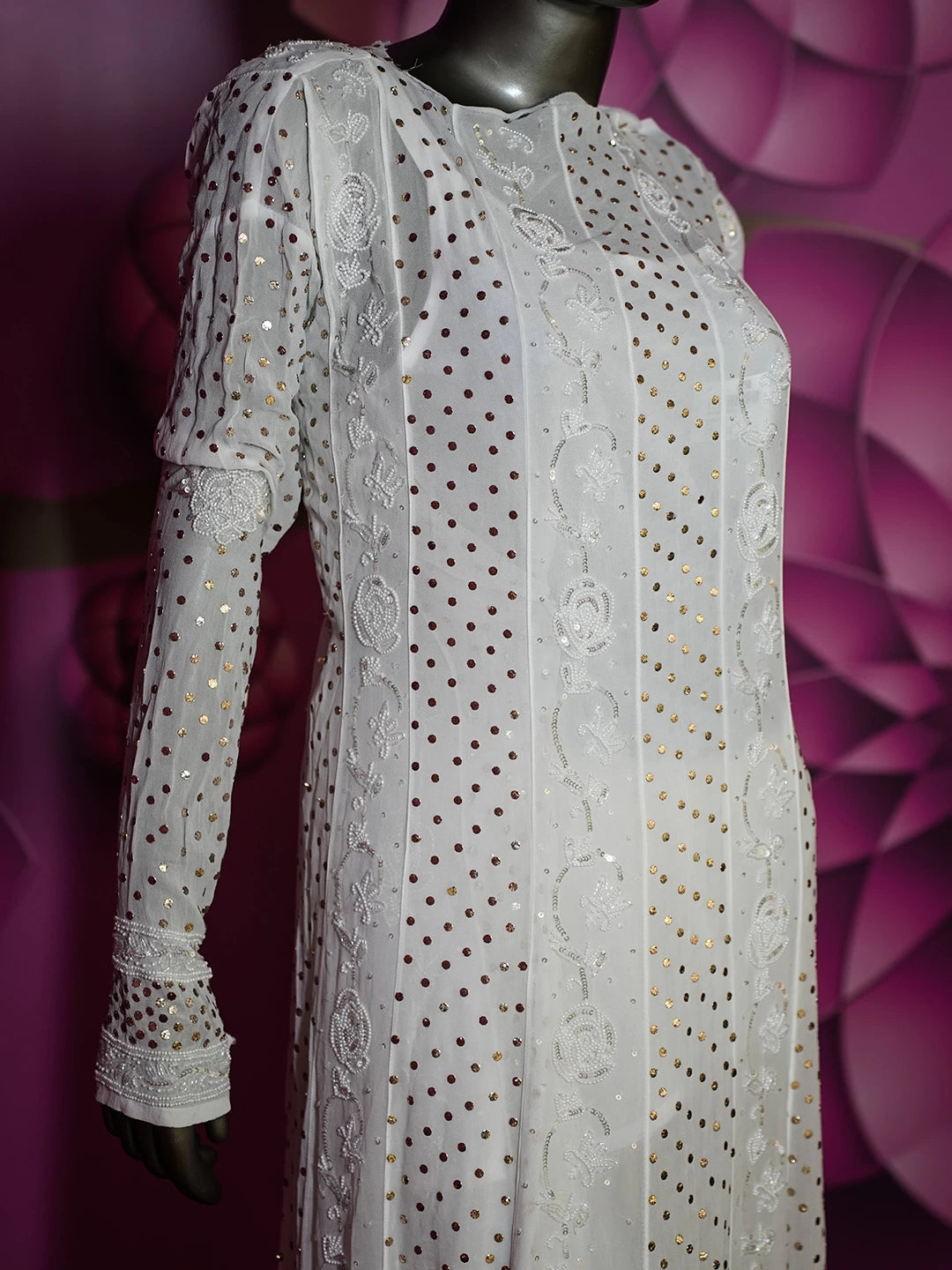 Ada Hand Embroidered White Viscose Georgette Lucknowi Chikankari Semi-Stitched Anarkali Kurta Dupatta Set With Pearl Work 01A389111