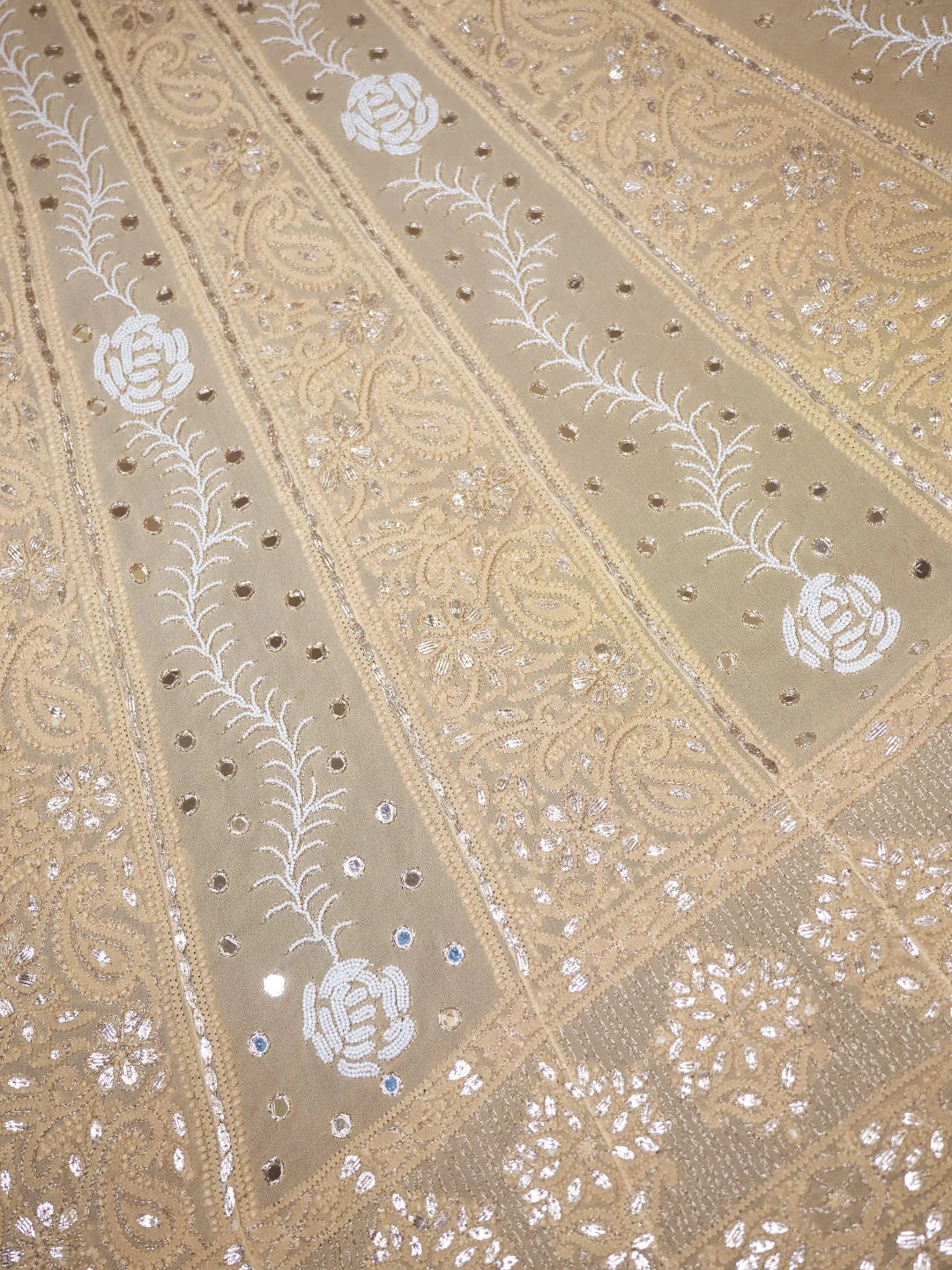 Ada Hand Embroidered Fawn Viscose Georgette Lucknowi Chikankari Semi-Stitched Anarkali Kurta Dupatta Set With Pearl Work 01A352611