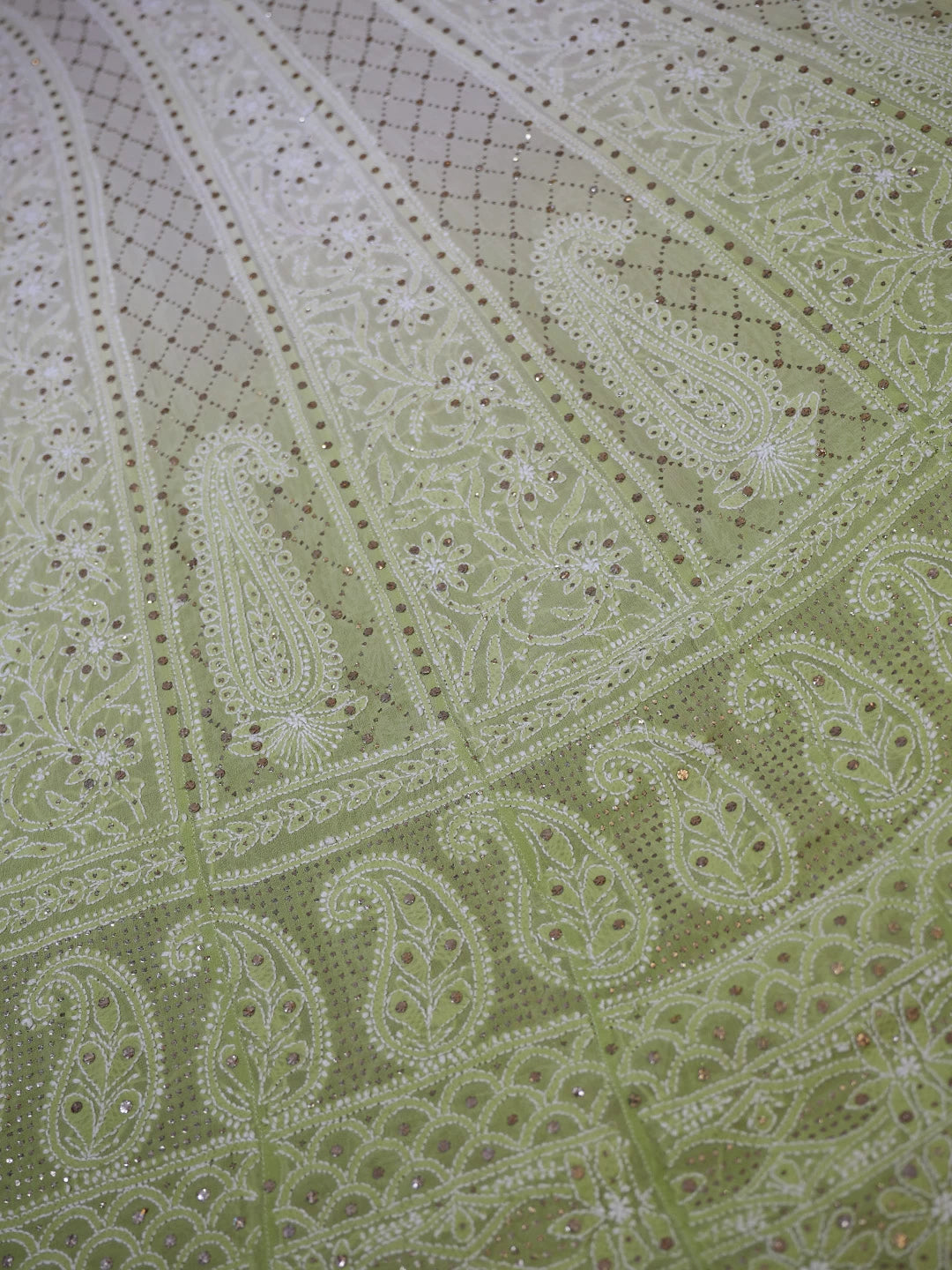 Ada Hand Embroidered Olive Green Pure Georgette Lucknowi Chikankari Semi-Stitched Anarkali Kurta Dupatta Set With Cutdana Work 01A388532