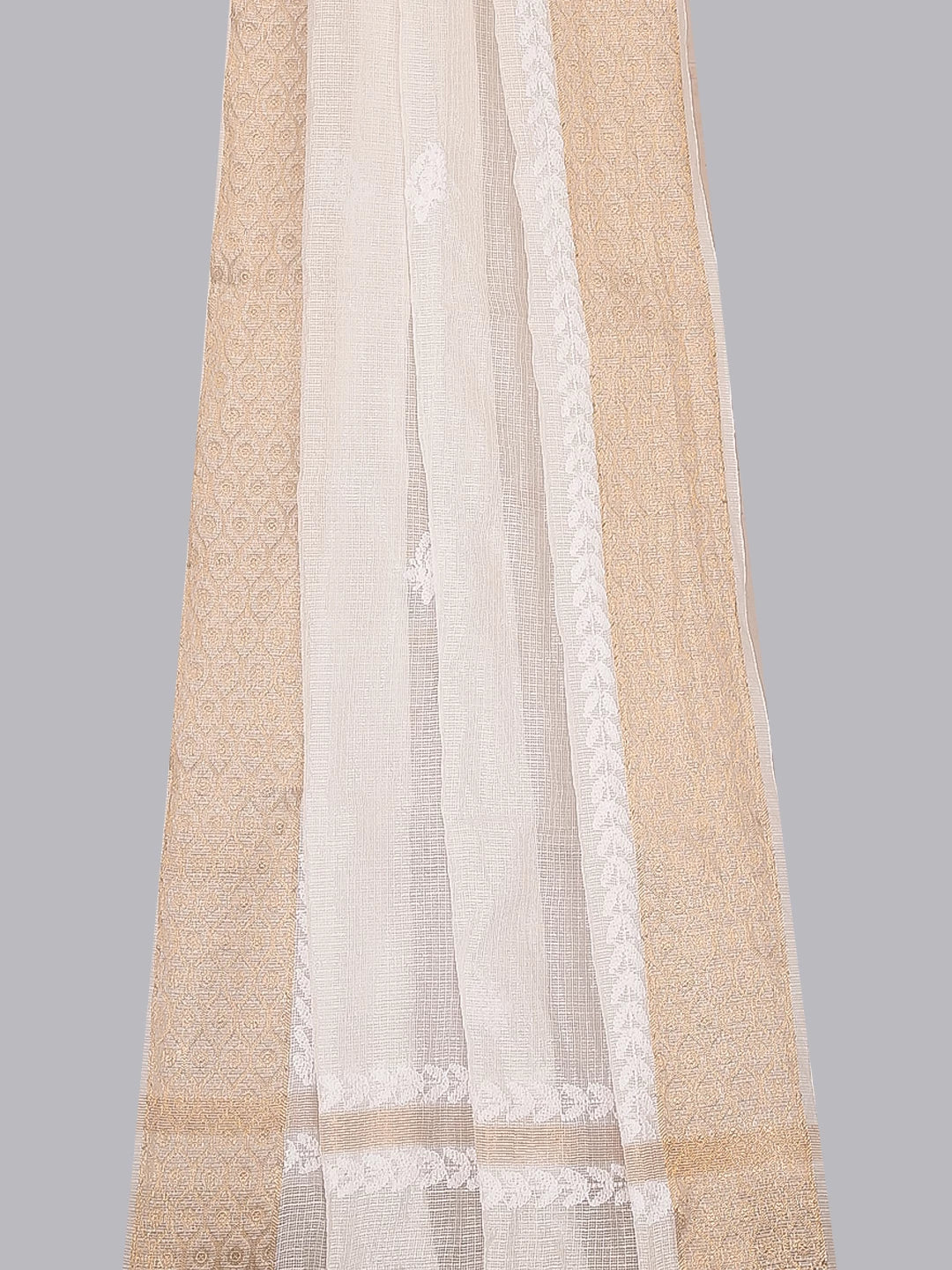 Ada Hand Embroidered Off White Kota Chanderi Lucknowi Chikankari Dupatta 01A402698
