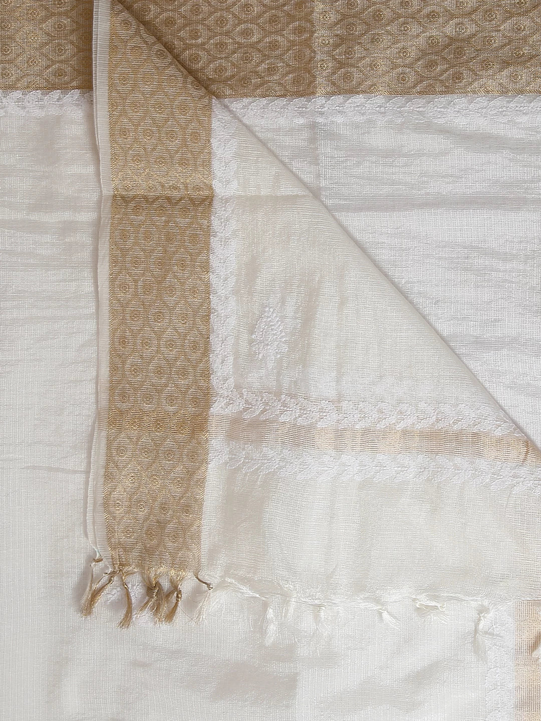 Ada Hand Embroidered Off White Kota Chanderi Lucknowi Chikankari Dupatta 01A402698