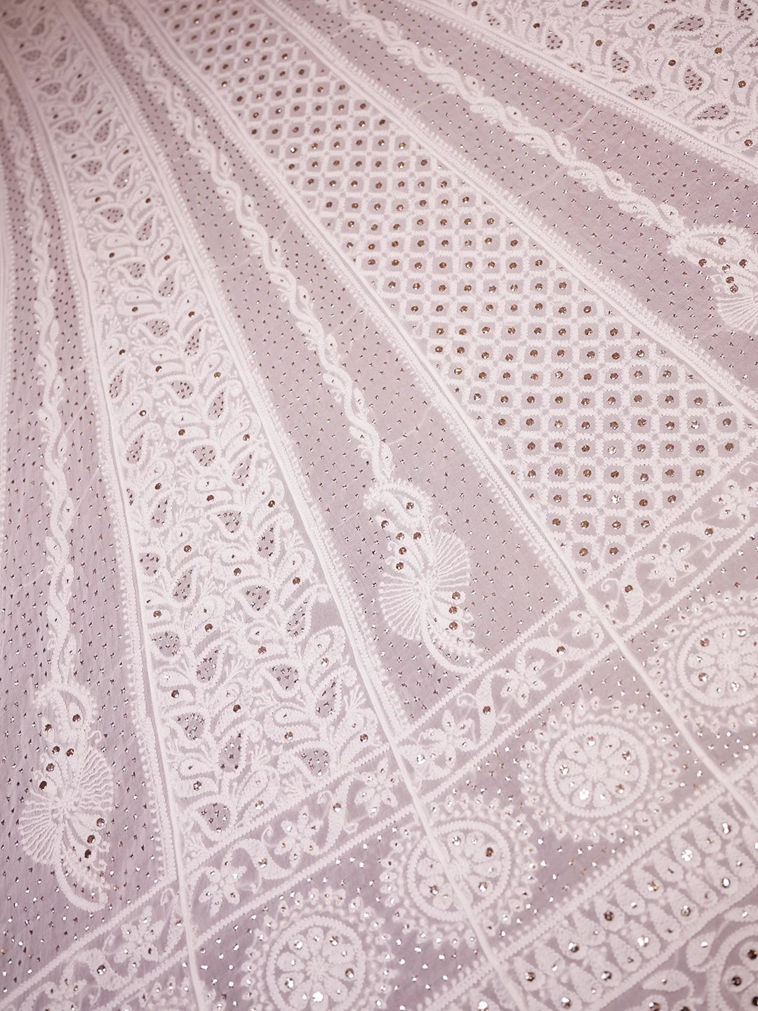 Ada Hand Embroidered White Viscose Georgette Lucknowi Chikankari Semi-Stitched Anarkali Kurta Dupatta Set With Muqaish Work 01A394632