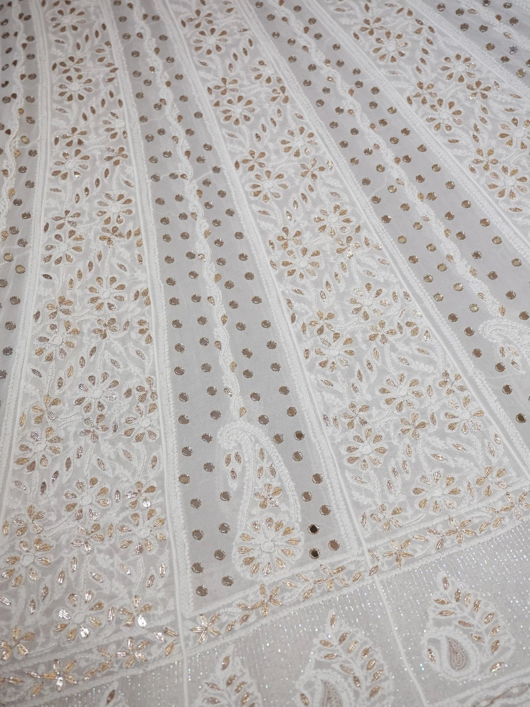 Ada Hand Embroidered Off White Viscose Georgette Lucknowi Chikankari Semi-Stitched Anarkali Kurta Dupatta Set With Gotapatti Work 01A378720