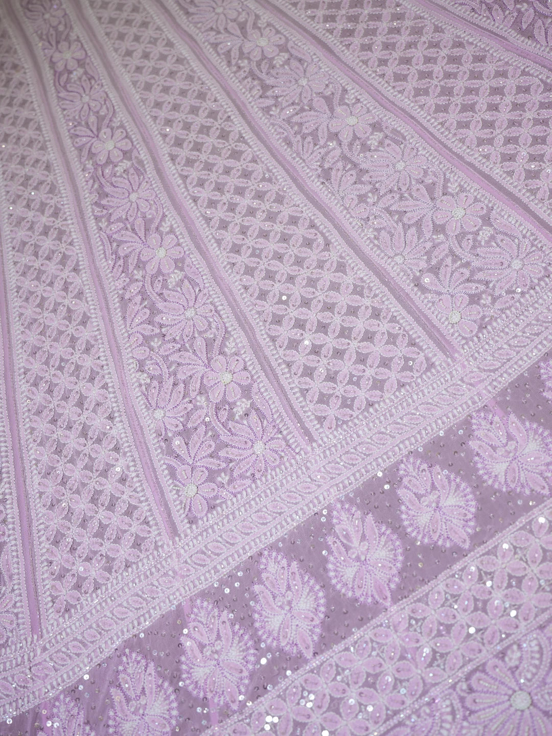 Ada Hand Embroidered Dual Shade Of Lilac Pure Georgette Lucknowi Chikankari Semi-Stitched Anarkali Kurta Dupatta Set With Cutdana Work 01A412470