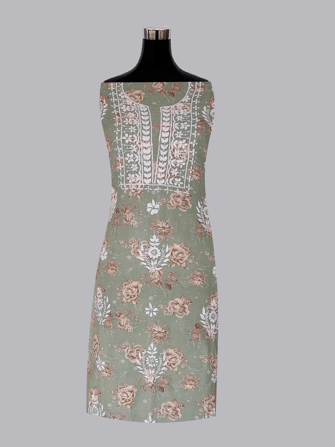 Ada Hand Embroidered Sage Green Modal Lucknowi Chikankari Unstitched Kurta Piece 01A465996