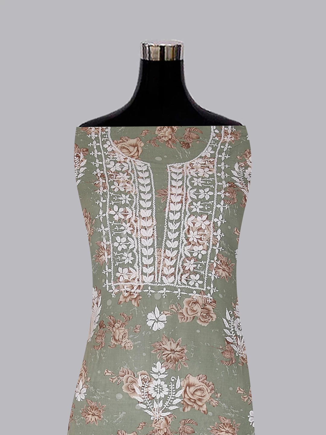 Ada Hand Embroidered Sage Green Modal Lucknowi Chikankari Unstitched Kurta Piece 01A465996