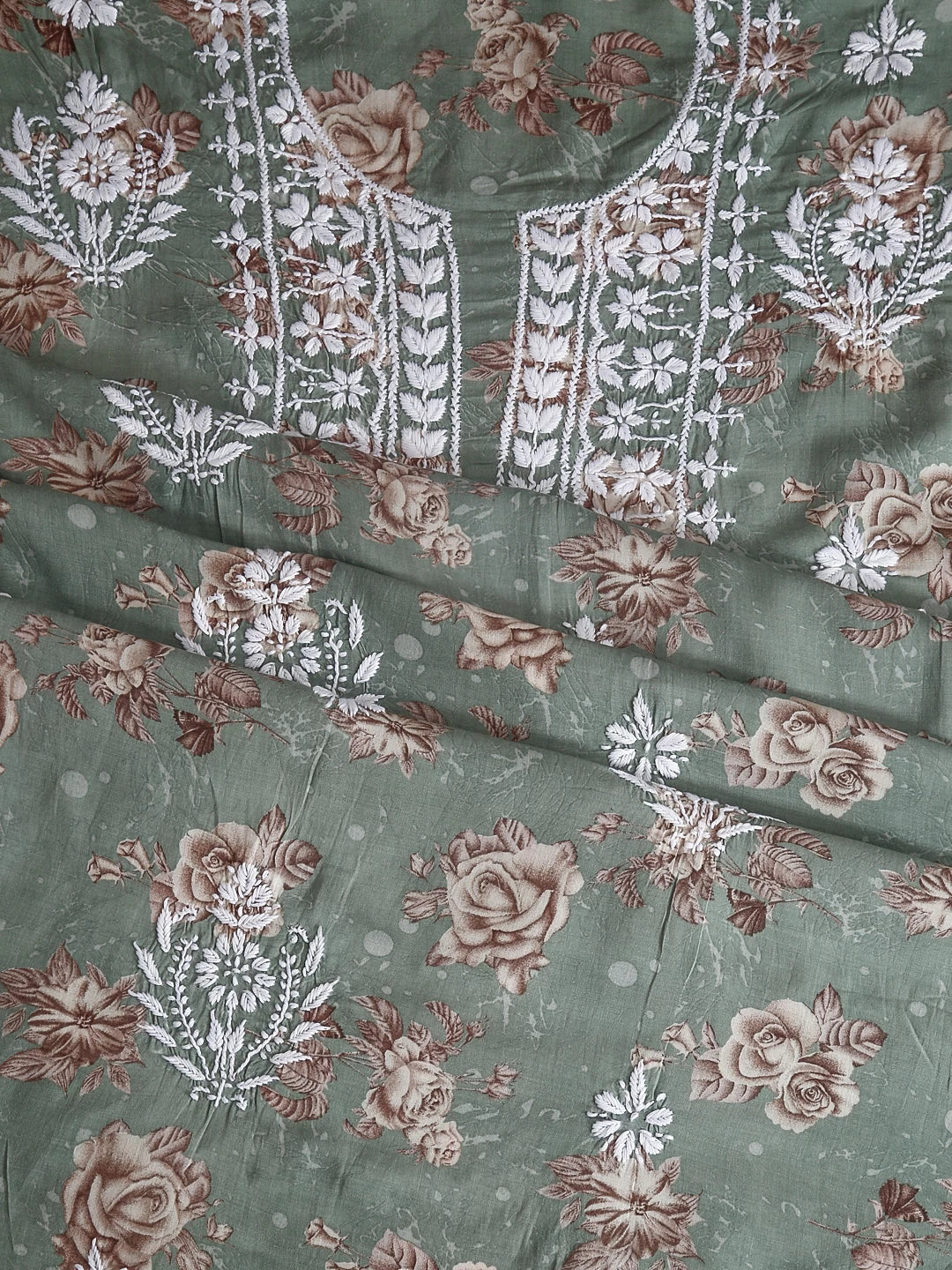 Ada Hand Embroidered Sage Green Modal Lucknowi Chikankari Unstitched Kurta Piece 01A465996