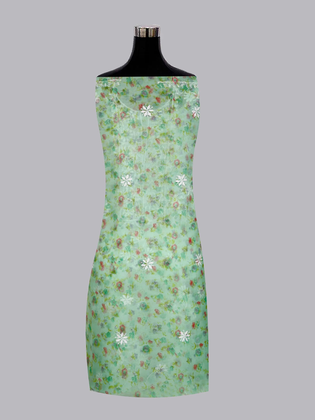Ada Hand Embroidered Green Floral Print Organza Lucknowi Chikankari Unstitched Kurta Dupatta Set 01A382533