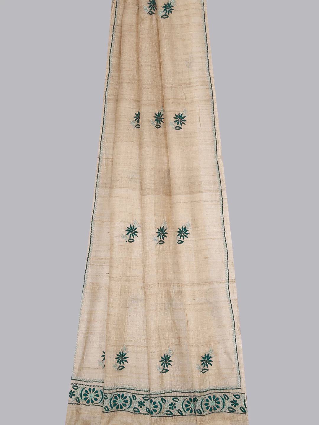 Ada Hand Embroidered Natural FawnTussar Silk Lucknowi Chikankari Dupatta 01A264795