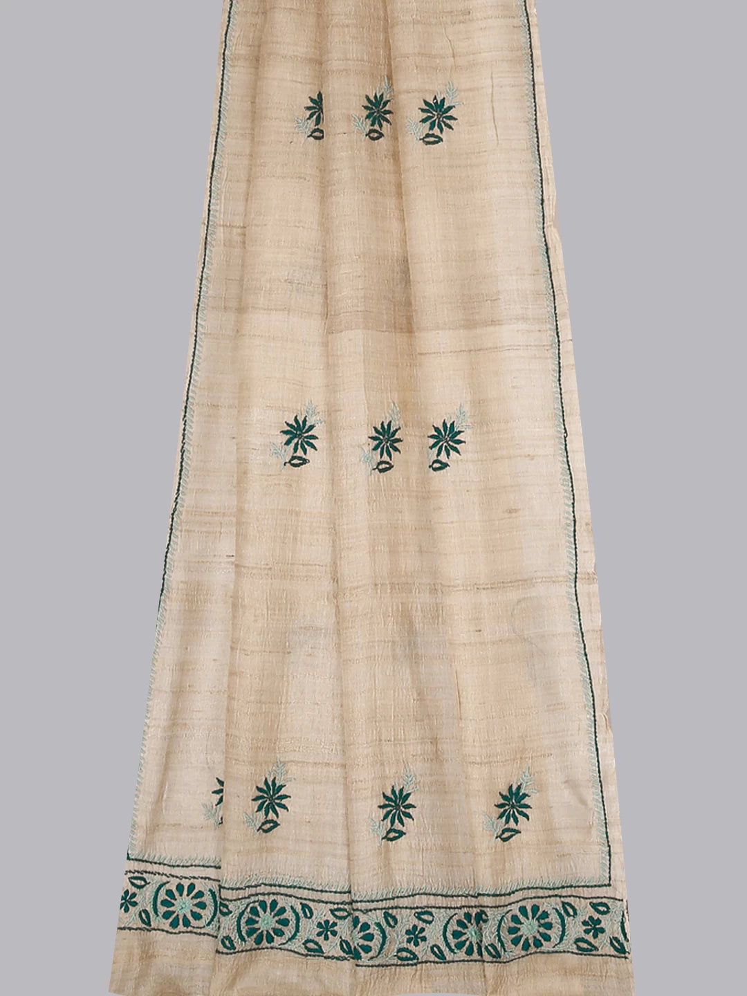 Ada Hand Embroidered Natural FawnTussar Silk Lucknowi Chikankari Dupatta 01A264795