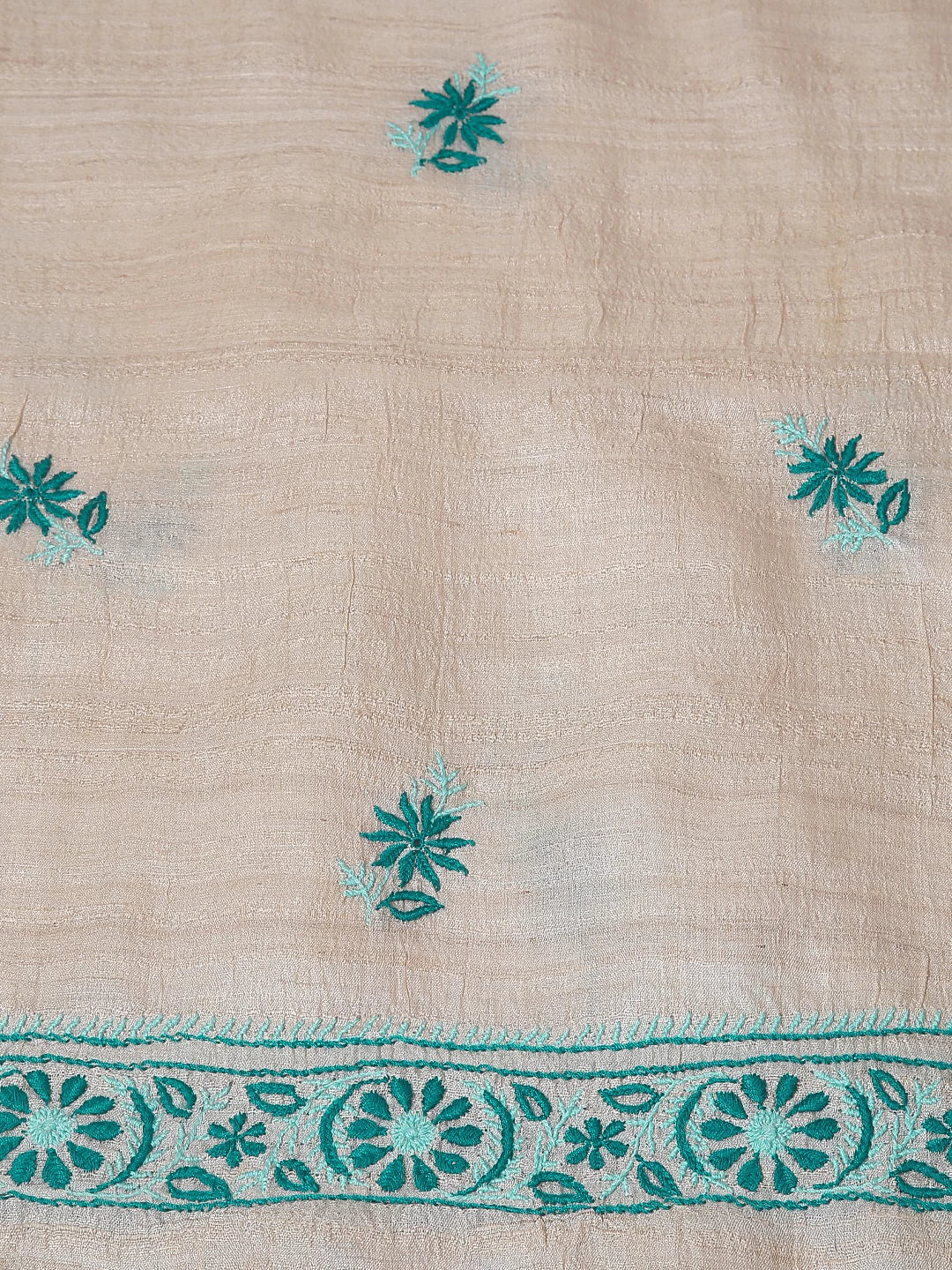 Ada Hand Embroidered Natural FawnTussar Silk Lucknowi Chikankari Dupatta 01A264795