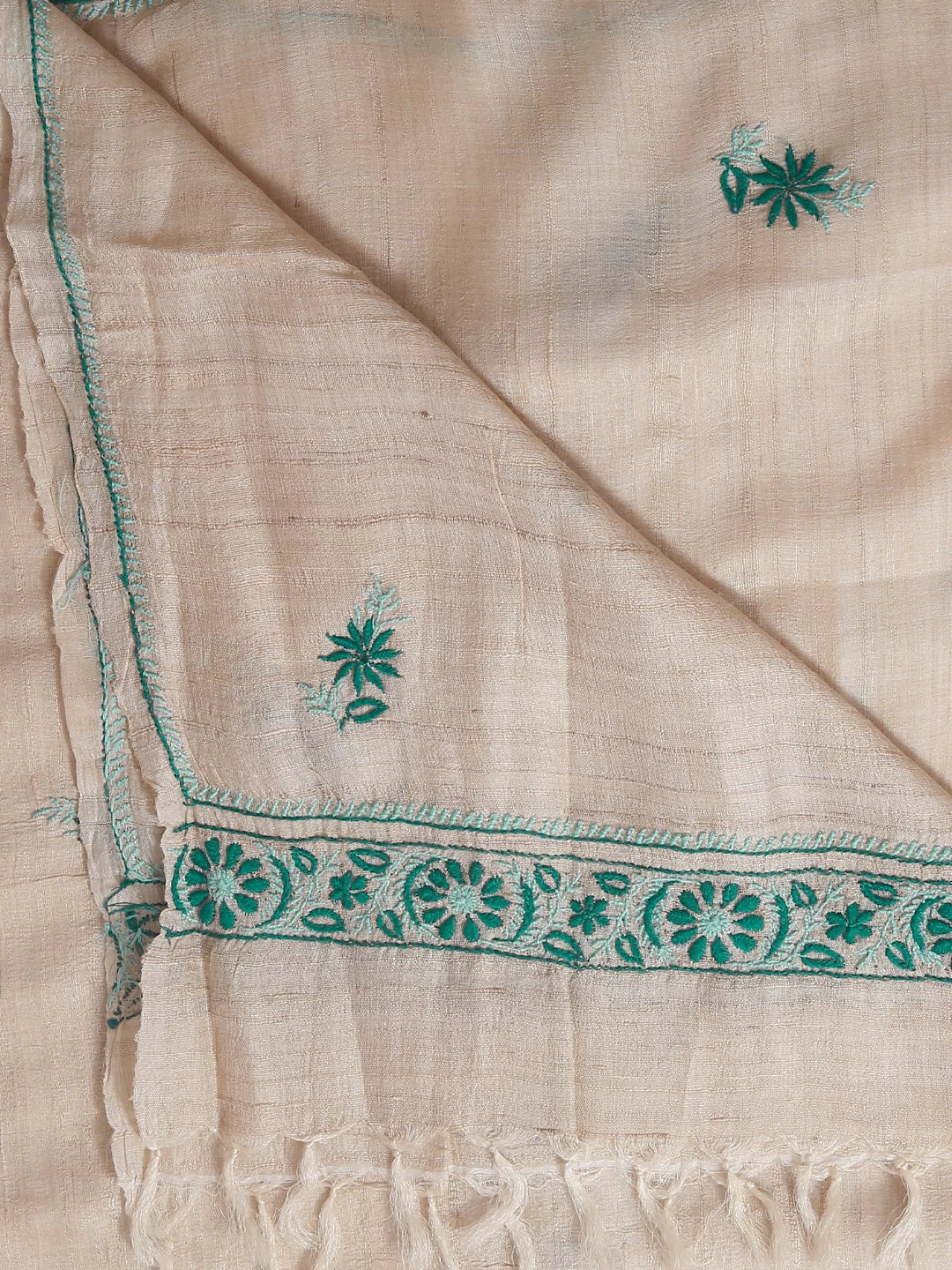 Ada Hand Embroidered Natural FawnTussar Silk Lucknowi Chikankari Dupatta 01A264795