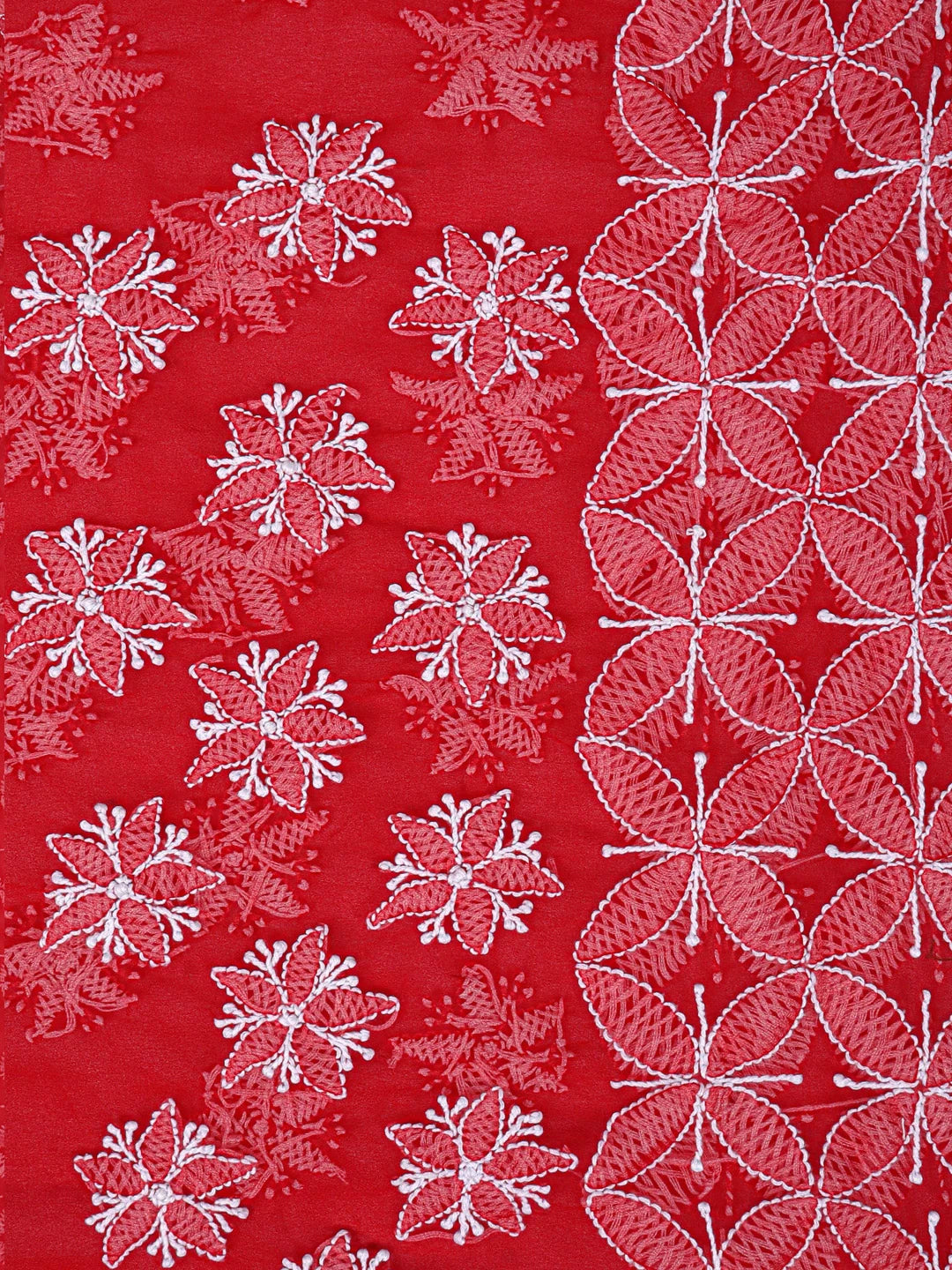 Ada Hand Embroidered Red Georgette Lucknowi Chikankari Saree With Blouse 01A137245