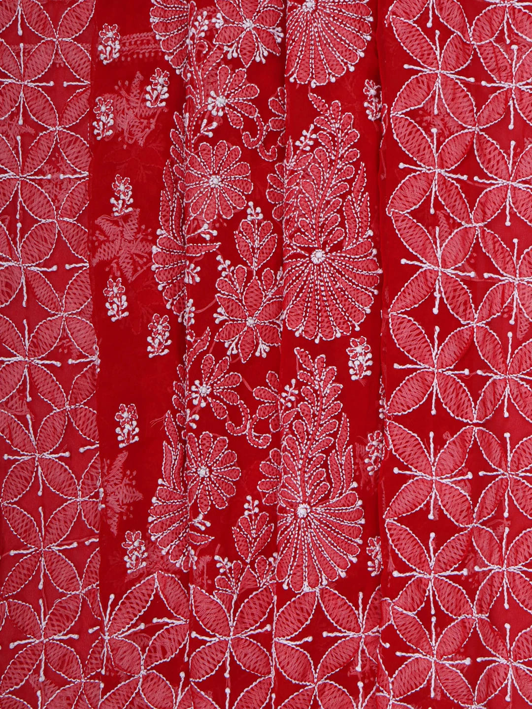 Ada Hand Embroidered Red Georgette Lucknowi Chikankari Saree With Blouse 01A137245
