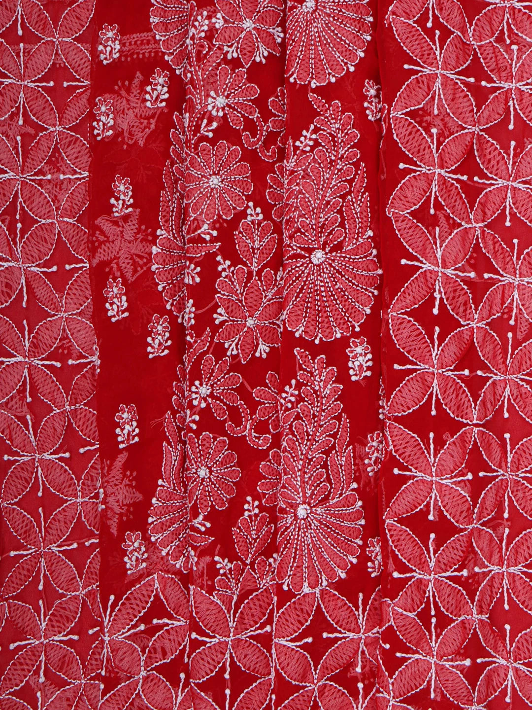 Ada Hand Embroidered Red Georgette Lucknowi Chikankari Saree With Blouse 01A137245