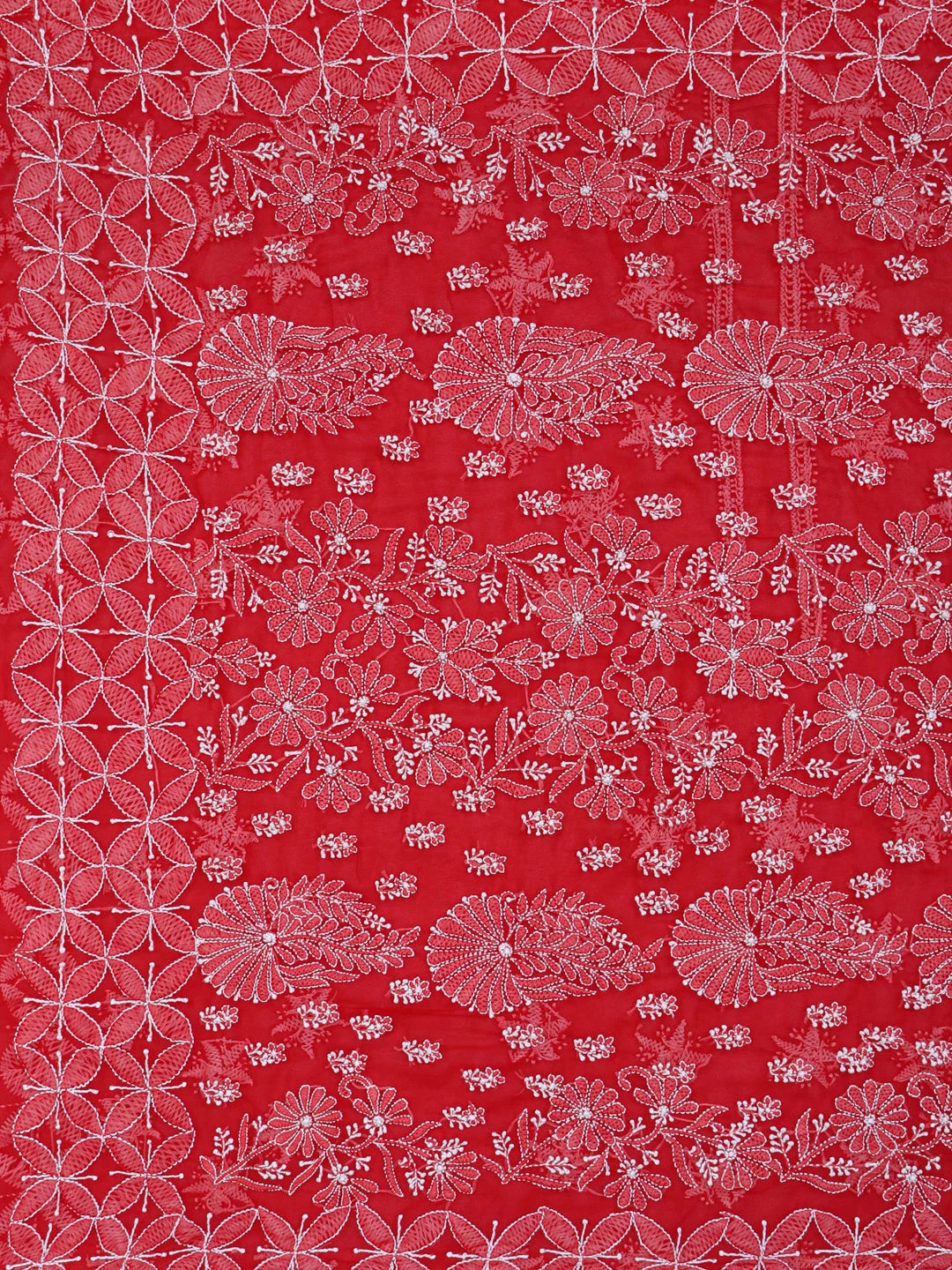 Ada Hand Embroidered Red Georgette Lucknowi Chikankari Saree With Blouse 01A137245