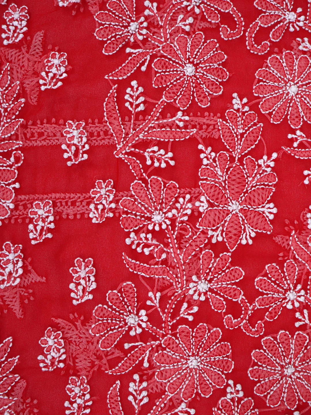 Ada Hand Embroidered Red Georgette Lucknowi Chikankari Saree With Blouse 01A137245