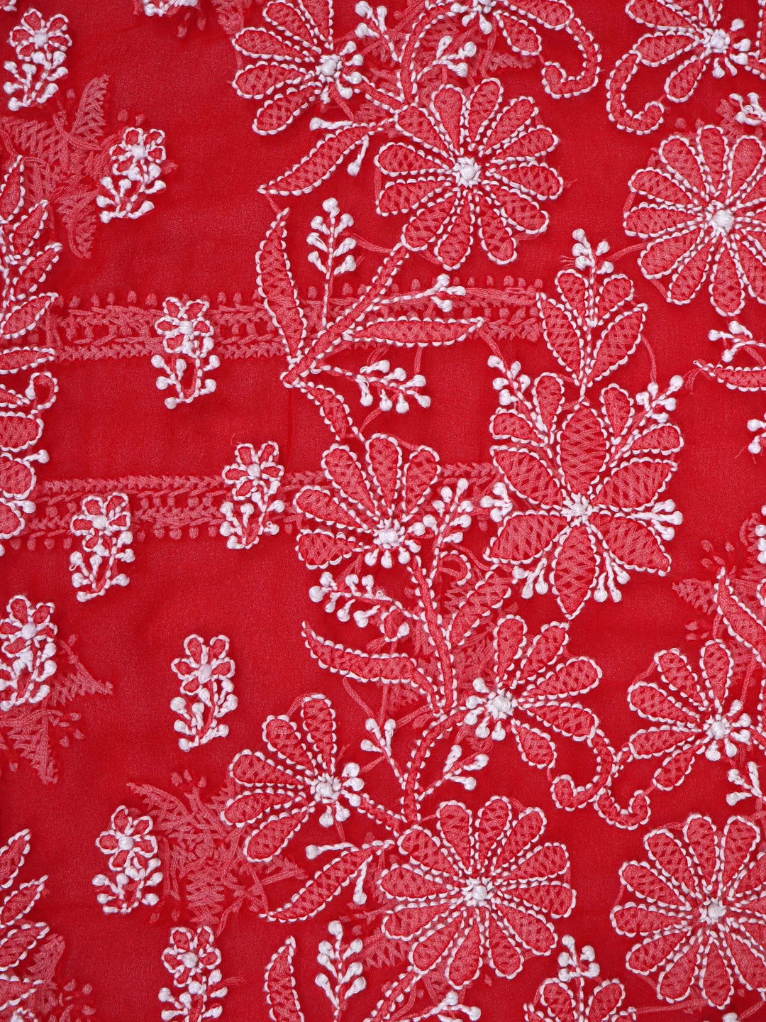 Ada Hand Embroidered Red Georgette Lucknowi Chikankari Saree With Blouse 01A137245