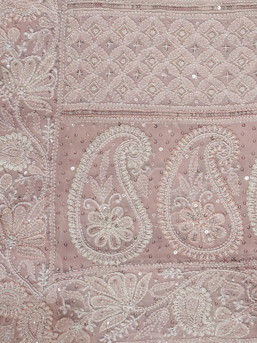 Ada Hand Embroidered Peach Ombre Shade Georgette Lucknowi Chikankari Saree/Blouse With Pearl Work 01A388220