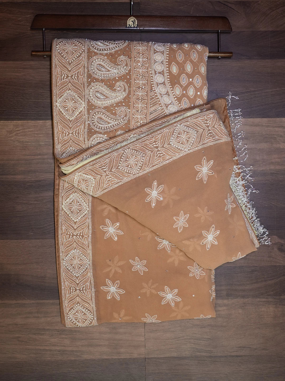 Ada Hand Embroidered Lemon Ombre Shade Pure Georgette Lucknowi Chikankari Saree/Blouse With Pearl Work 01A405581