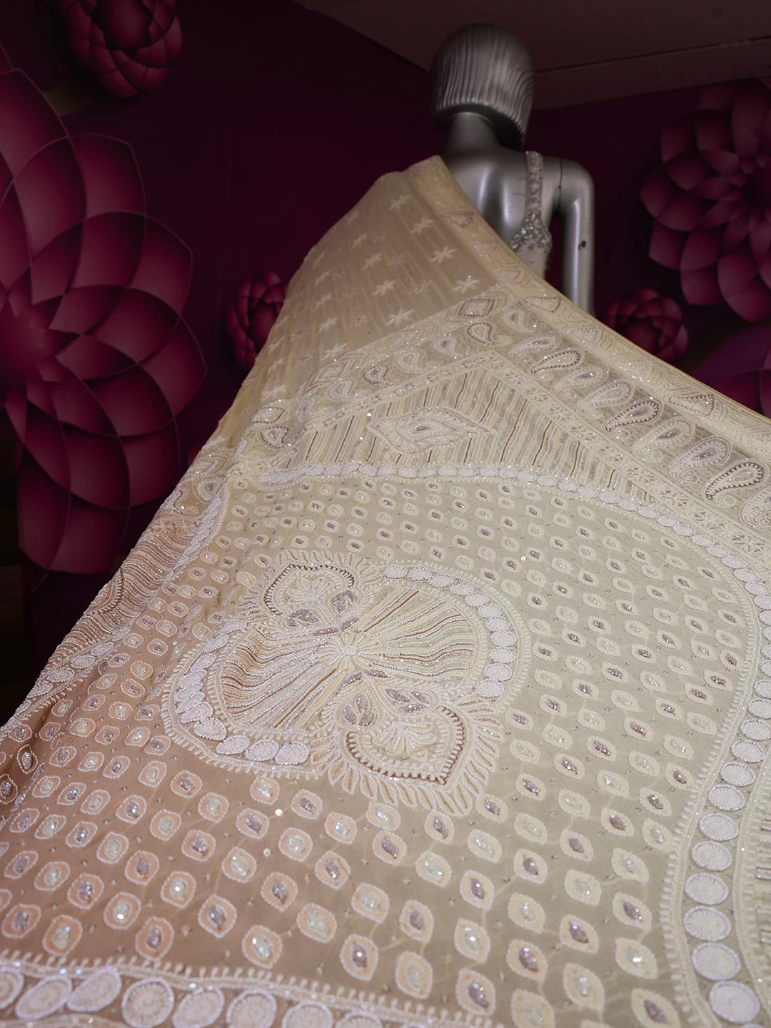 Ada Hand Embroidered Lemon Ombre Shade Pure Georgette Lucknowi Chikankari Saree/Blouse With Pearl Work 01A405581