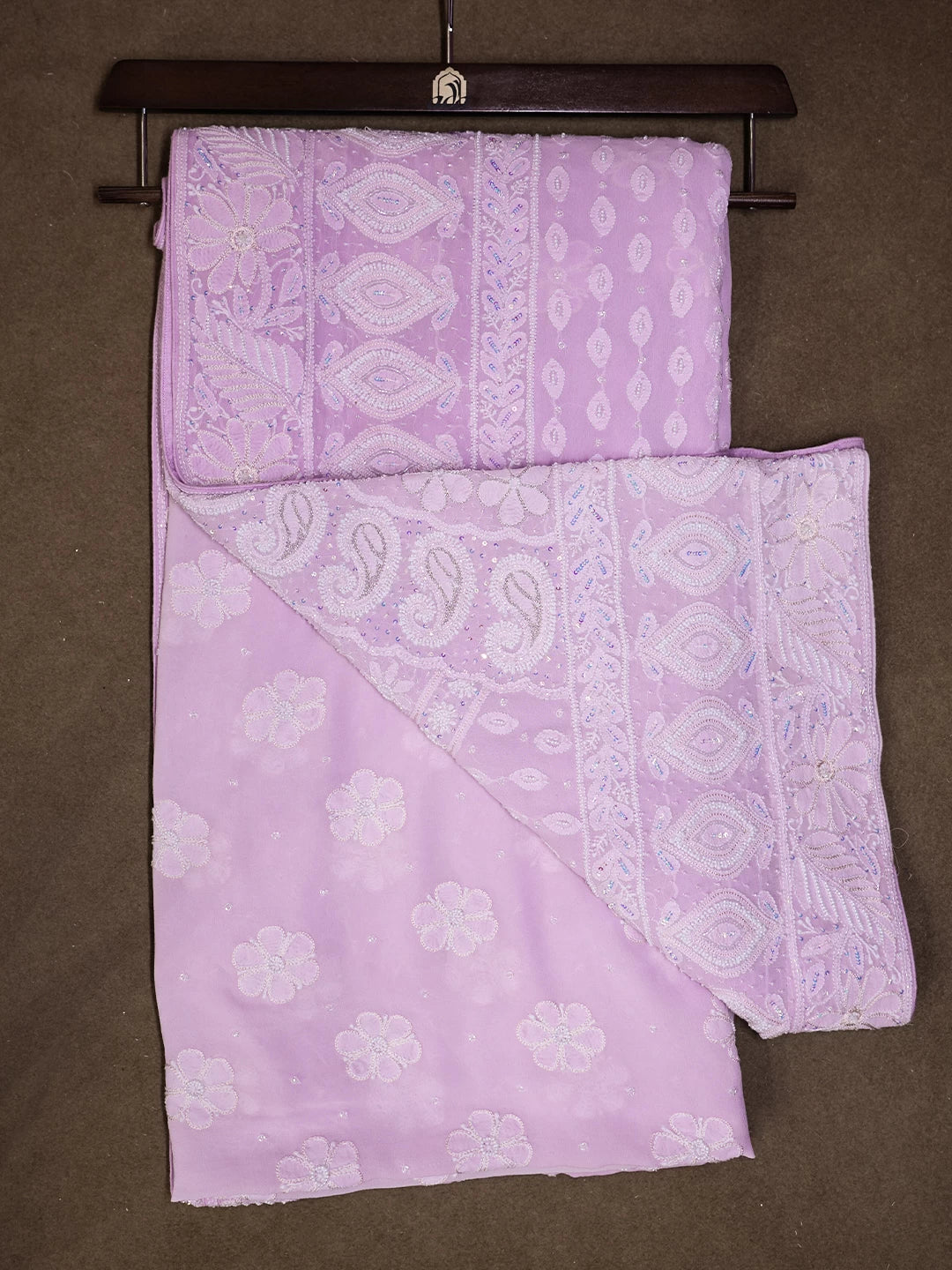Ada Hand Embroidered Lilac Pure Georgette Lucknowi Chikankari Saree/Blouse With Pearl Work 01A411298