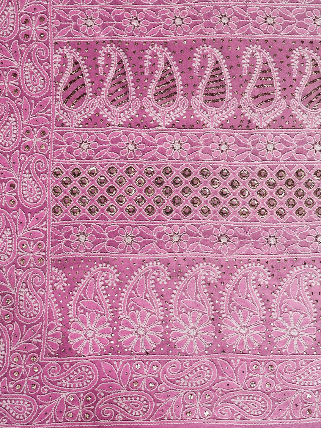 Ada Hand Embroidered Ombre Shade Of Pink And Grey Georgette Lucknowi Chikankari Saree/Blouse With Mukaish Work 01A149474