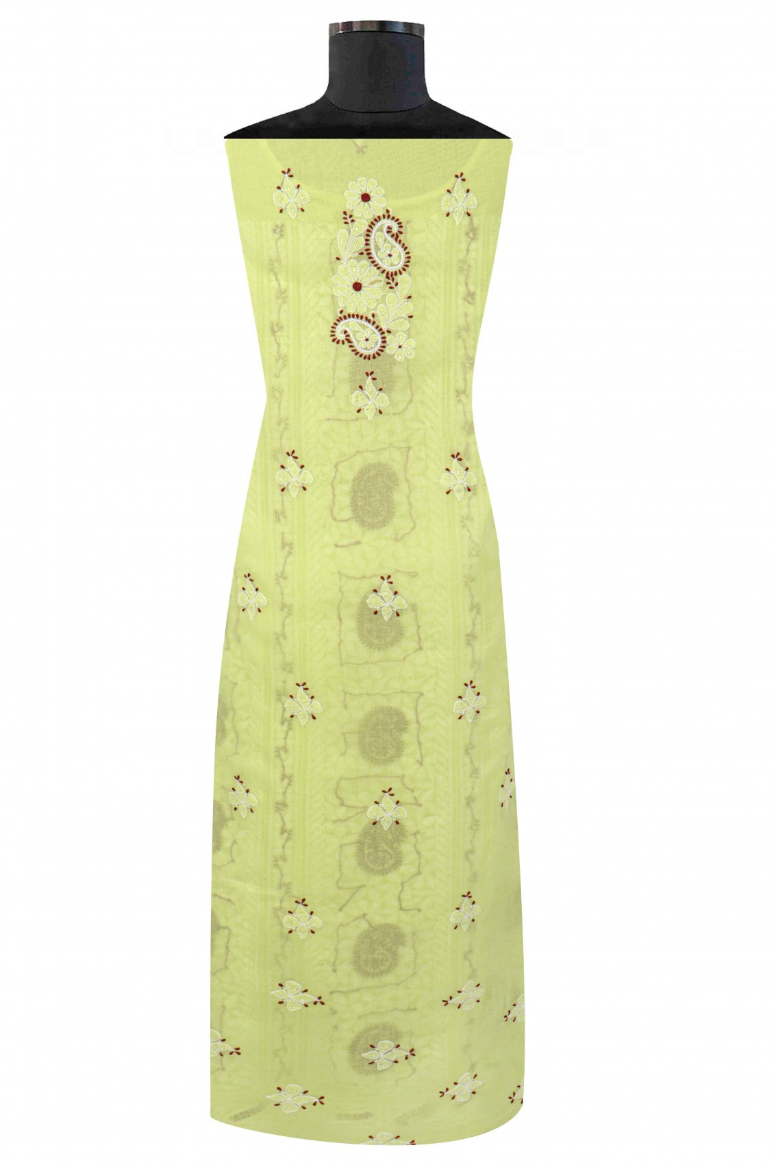 Ada Hand Embroidered Lemon Cotton Lucknowi Chikankari Unstitched Suit Piece With Pearl Work 01A148739