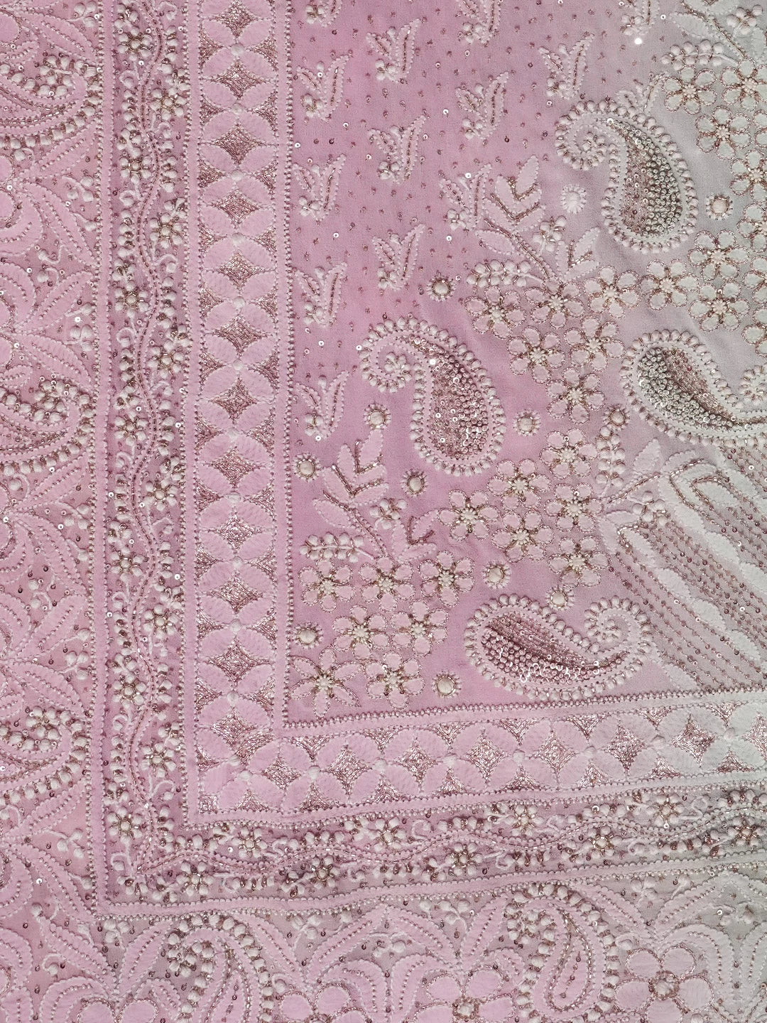 Ada Hand Embroidered Sea Green And Pink Ombre Shade Georgette Lucknowi Chikankari Saree/Blouse With Cutdana  Work 01A411300