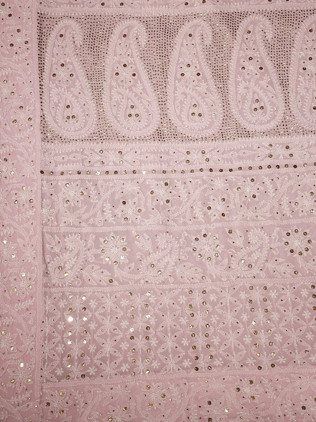 Ada Hand Embroidered Light Pink Pure Georgette Lucknowi Chikankari Saree/Blouse With Muqaish Work 01A47071