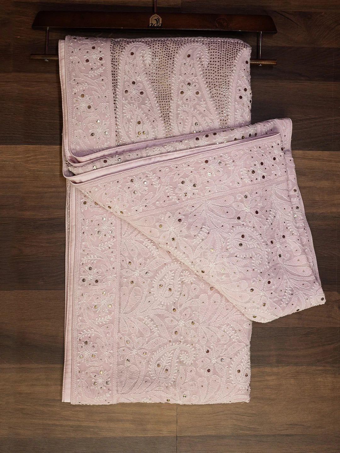 Ada Hand Embroidered Light Pink Pure Georgette Lucknowi Chikankari Saree/Blouse With Muqaish Work 01A47071