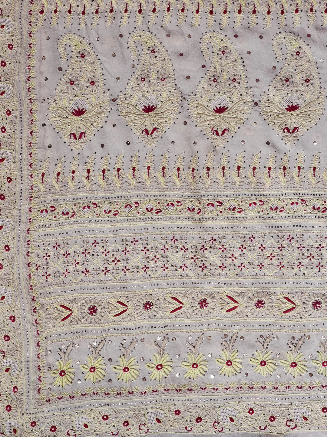 Ada Hand Embroidered Beige Pure Georgette Lucknowi Chikankari Saree/Blouse With Muqaish Work 01A412512