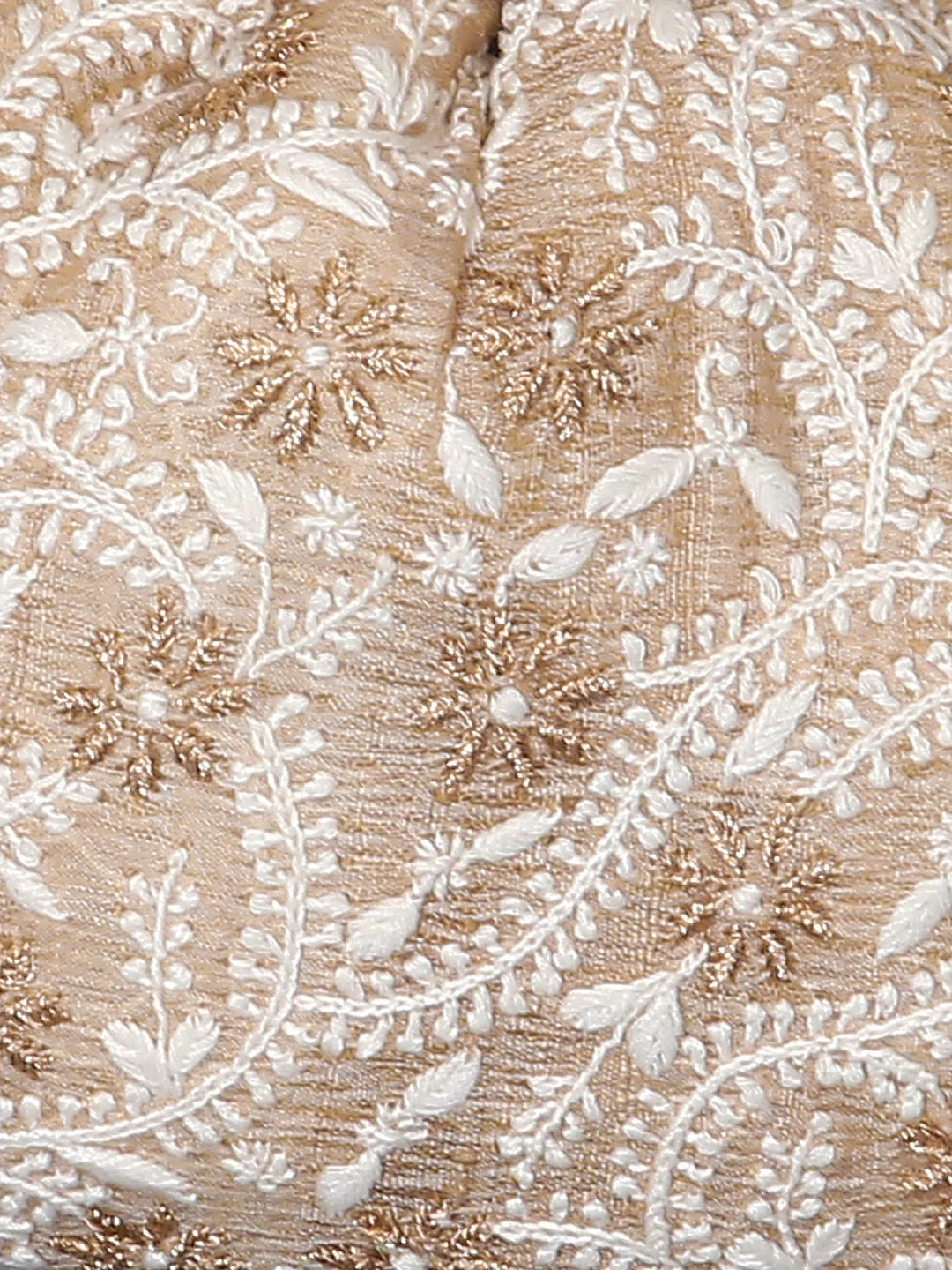 Ada Hand Embroidered Natural Fawn Silk Lucknowi Chikankari Potli Bag With Zari Work 01A447212