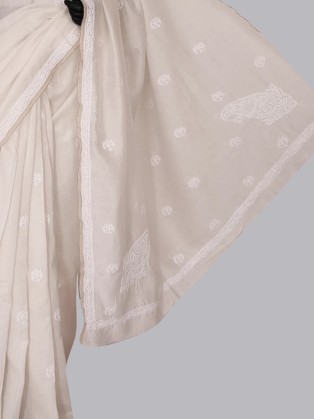 Ada Hand Embroidered Ivory White Chanderi Lucknowi Chikankari Saree With Blouse 01A395465